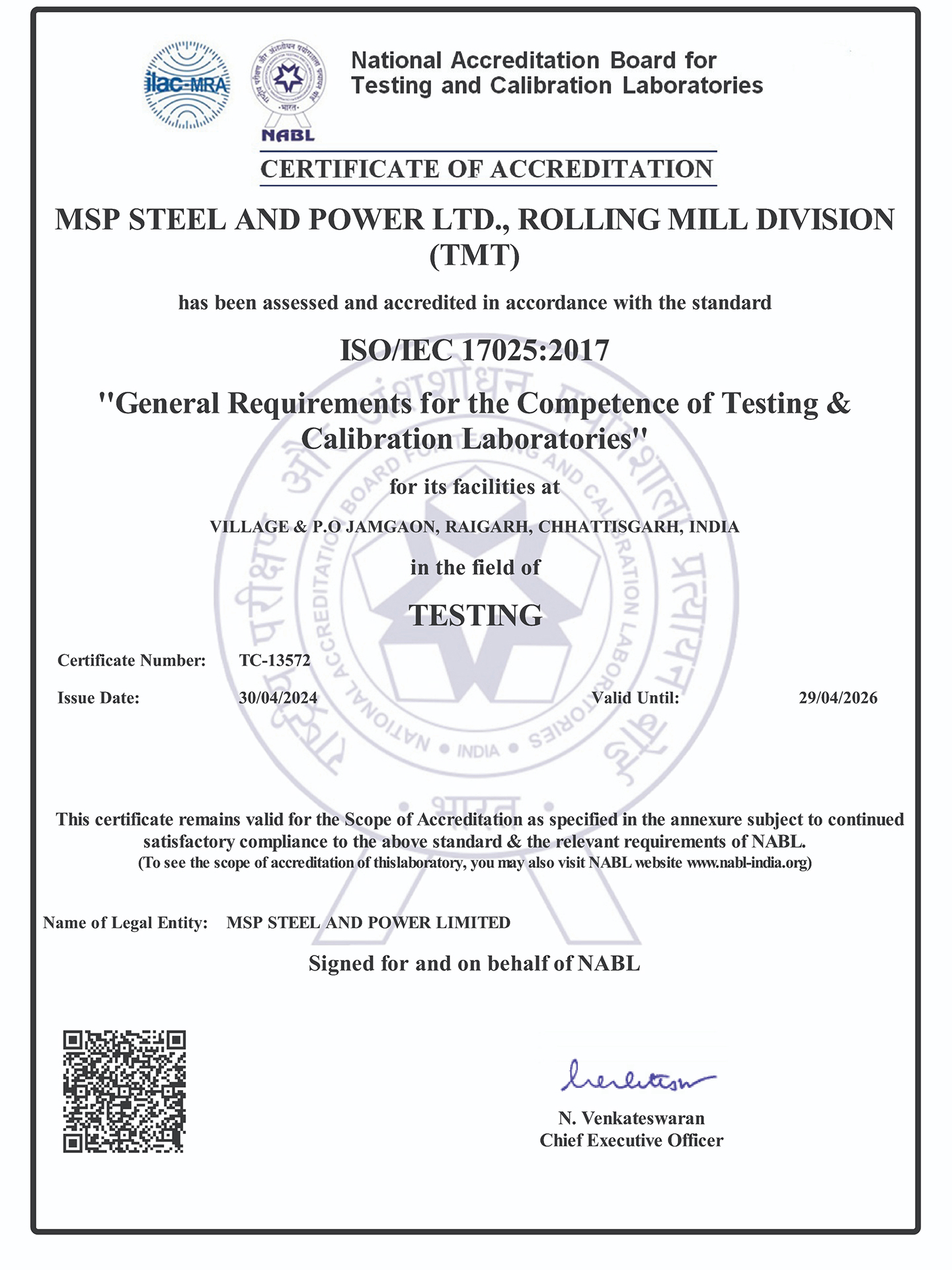 NABL Accreditation Certific